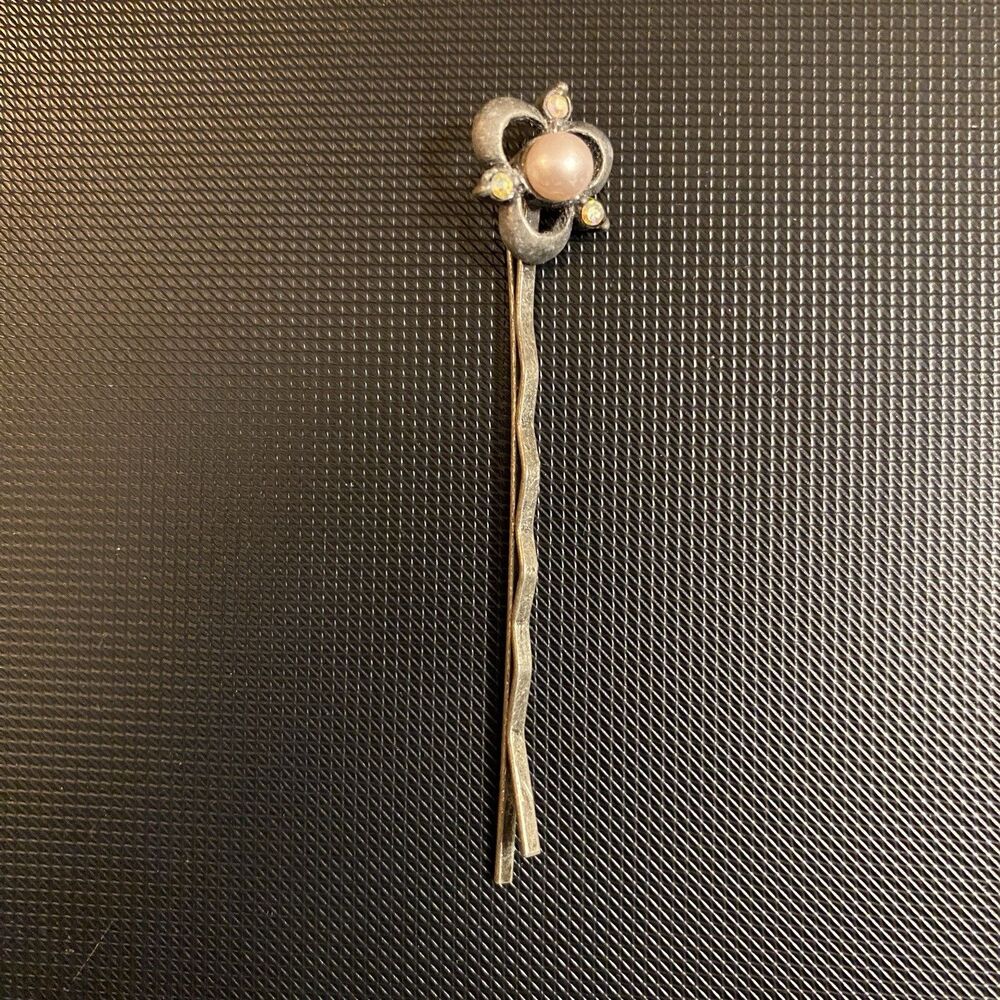 Vintage Gold Tone Hair Pin Faux Pearl Rhinestone Accents